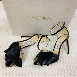 Jimmy Choo Black Karlotta Peep Toe Bow 4” Heels